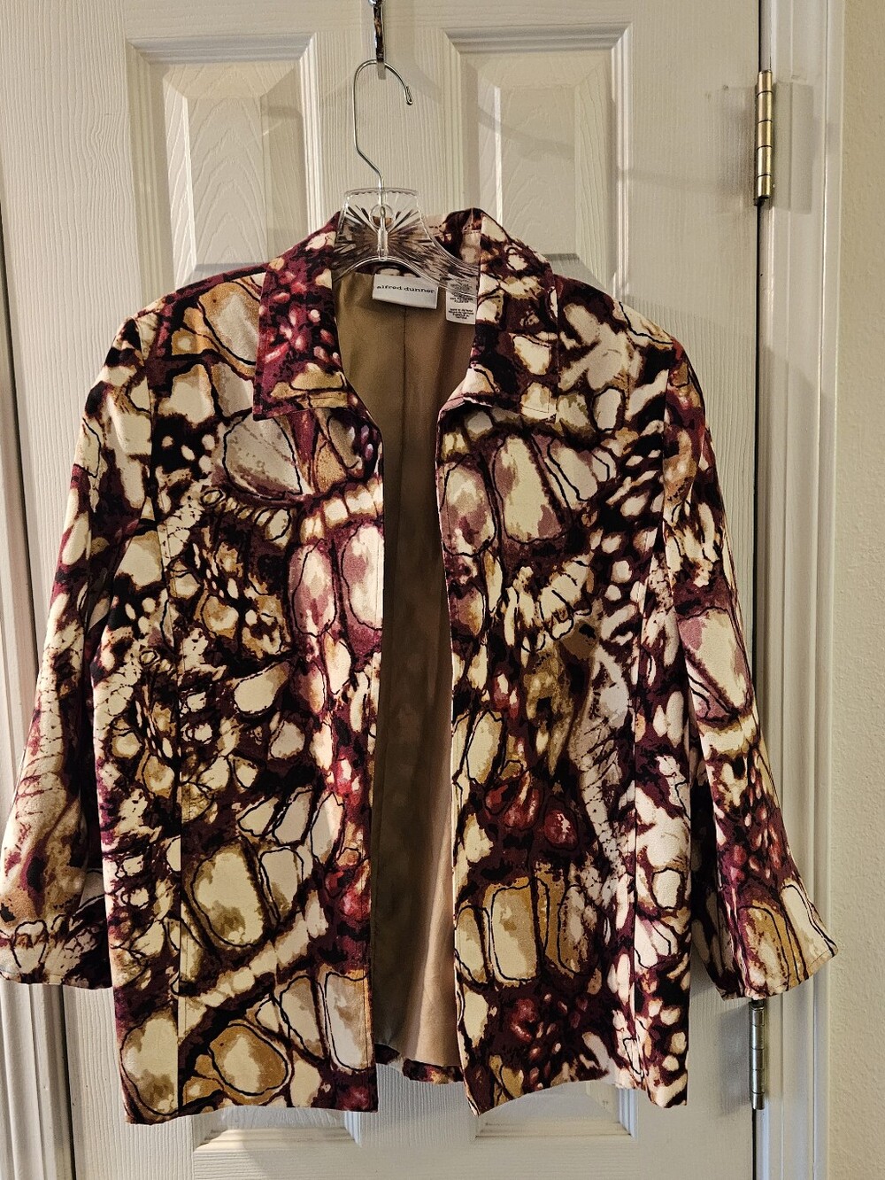 Alfred Dunner Sz. 12 ~ Multicolor Abstract Print Jacket - Cream, Burgundy, Gold
